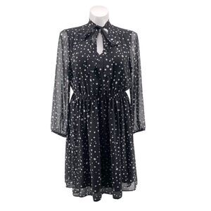 Lane Bryant Polka Dot Chiffon Fit & Flare Dress 16 Keyhole Neck Elastic Waist